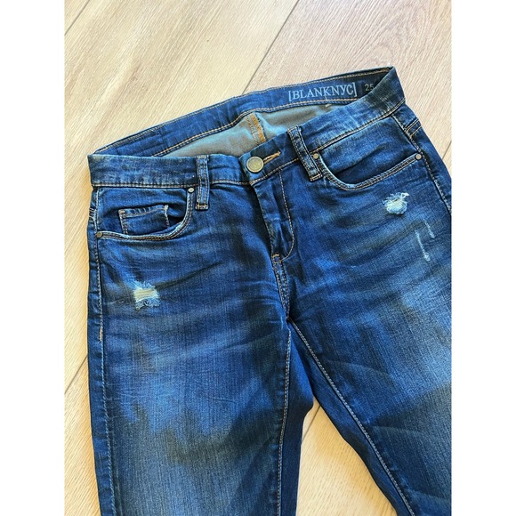 BLANKNYC Distressed Blue Skinny Jeans Women Size 25 Ripped Knee Frayed Hem - Picture 4 of 8